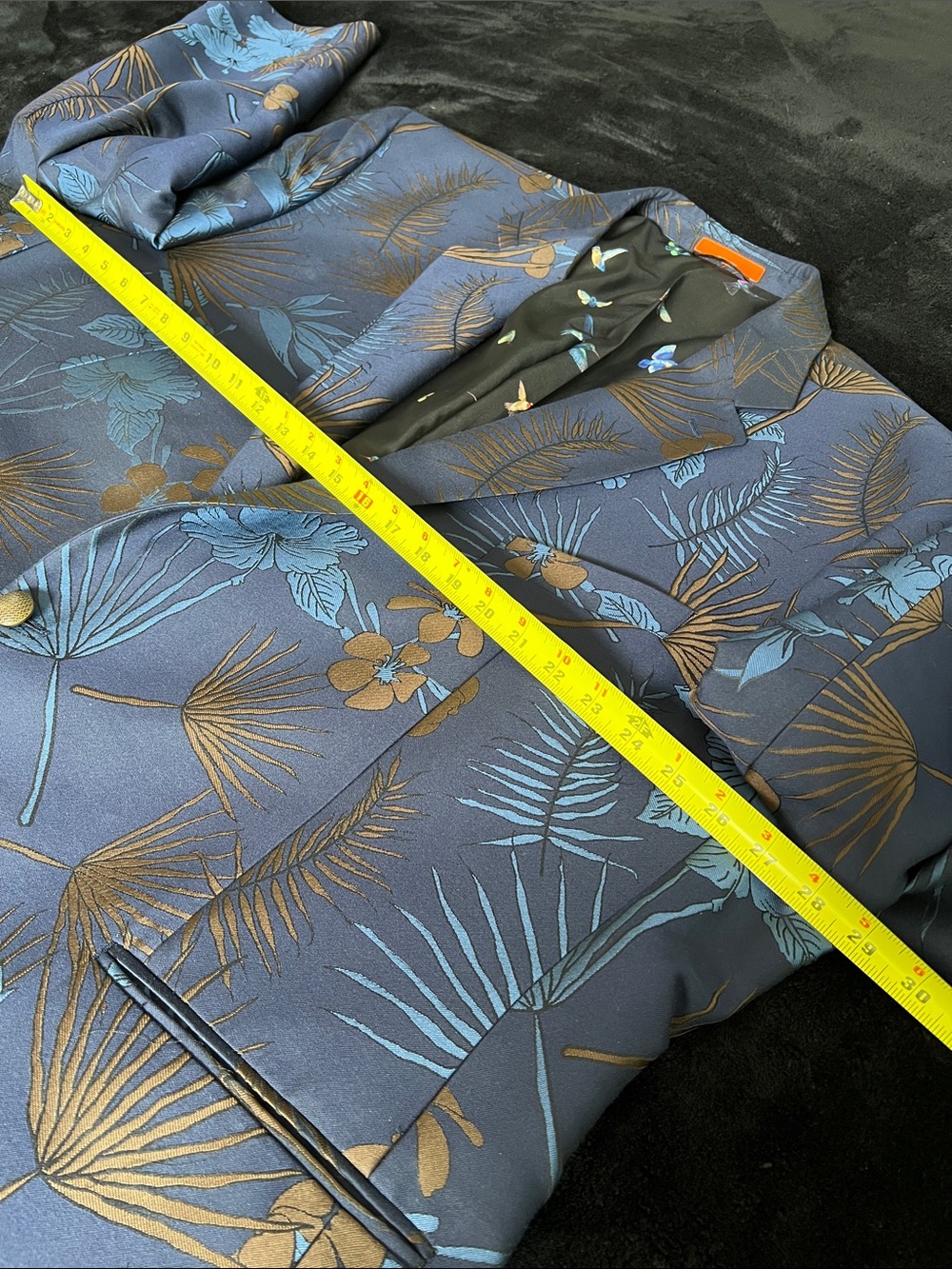 TALLIA Navy Blazer with Blue and Brown Floral Woven Fabric - Picture 9 of 15